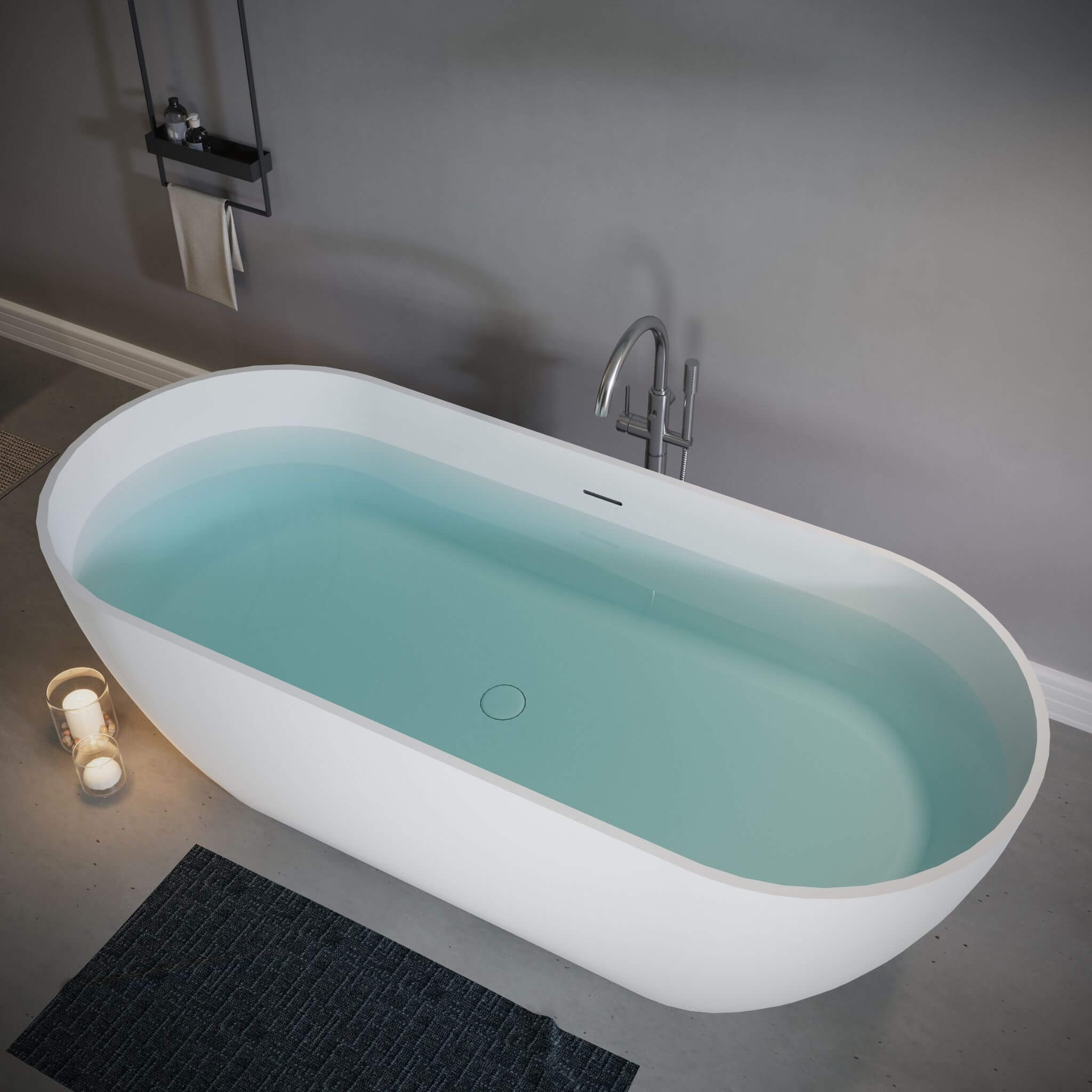 Nuvia 59-Inch Luxury Solid Surface Matte White Freestanding Soaking Tub (SAK95320) – SAKSBY WHOLESALE, view 5