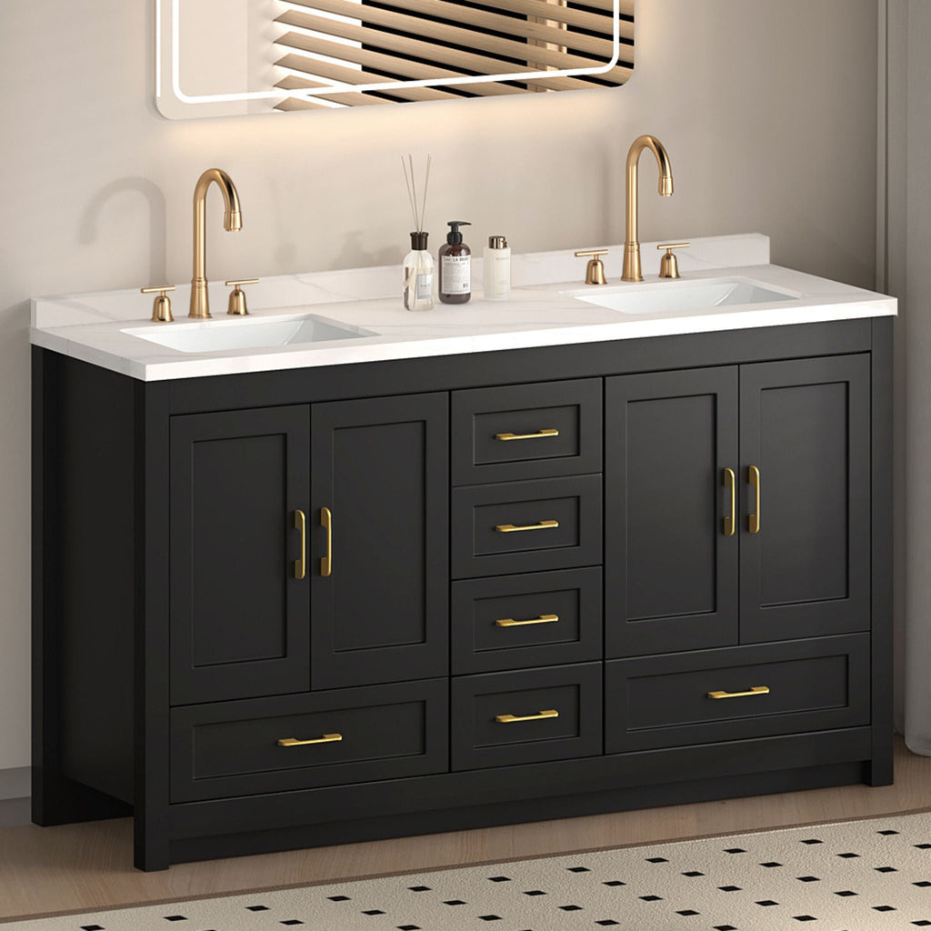 Nuvia 60-Inch Black Bathroom Vanity With Soft Close Doors And Drawers Storage (SAK86210) – SAKSBY WHOLESALE, view 9
