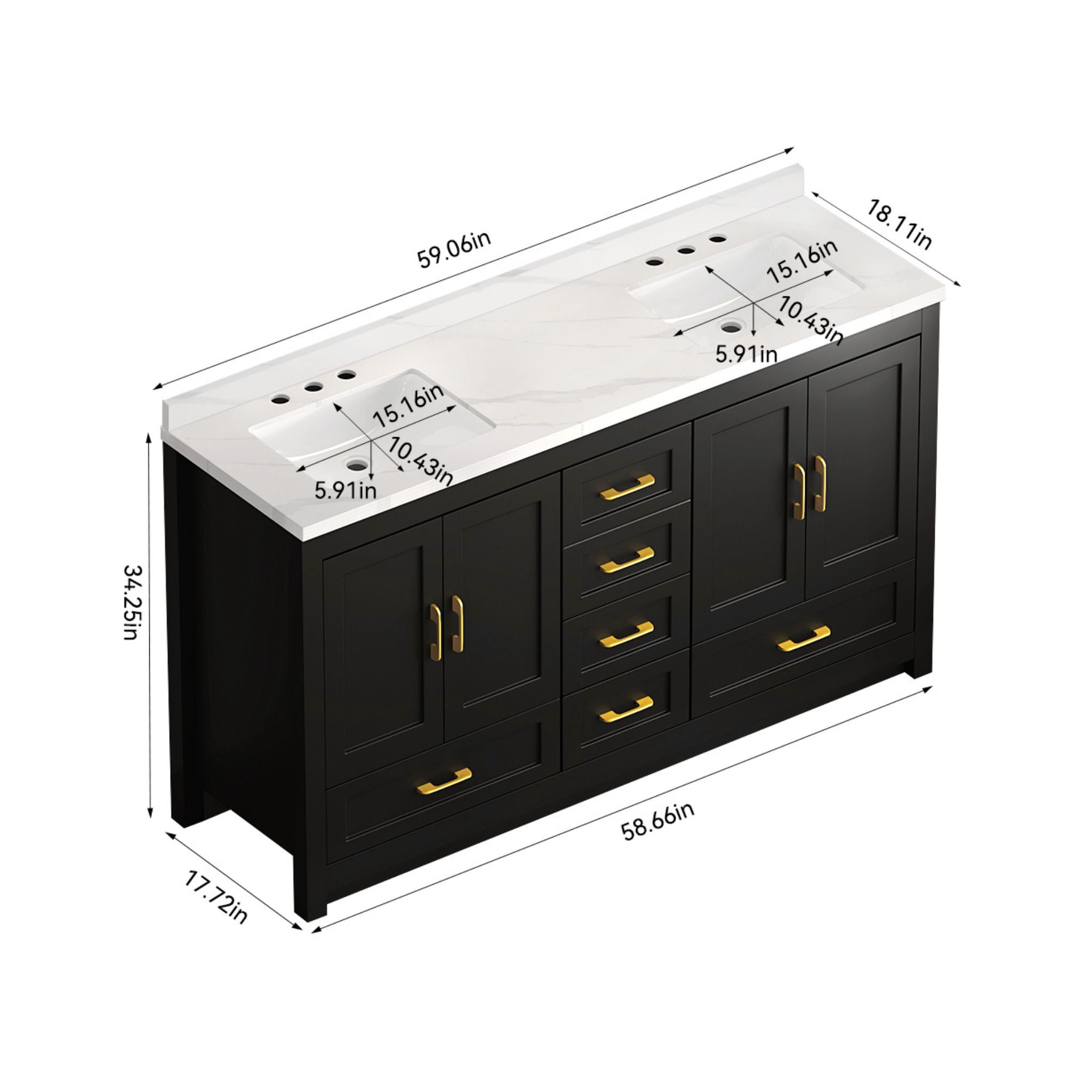 Nuvia 60-Inch Black Bathroom Vanity With Soft Close Doors And Drawers Storage (SAK86210) – SAKSBY WHOLESALE, view 15