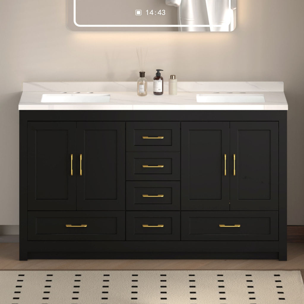 Nuvia 60-Inch Black Bathroom Vanity With Soft Close Doors And Drawers Storage (SAK86210) – SAKSBY WHOLESALE