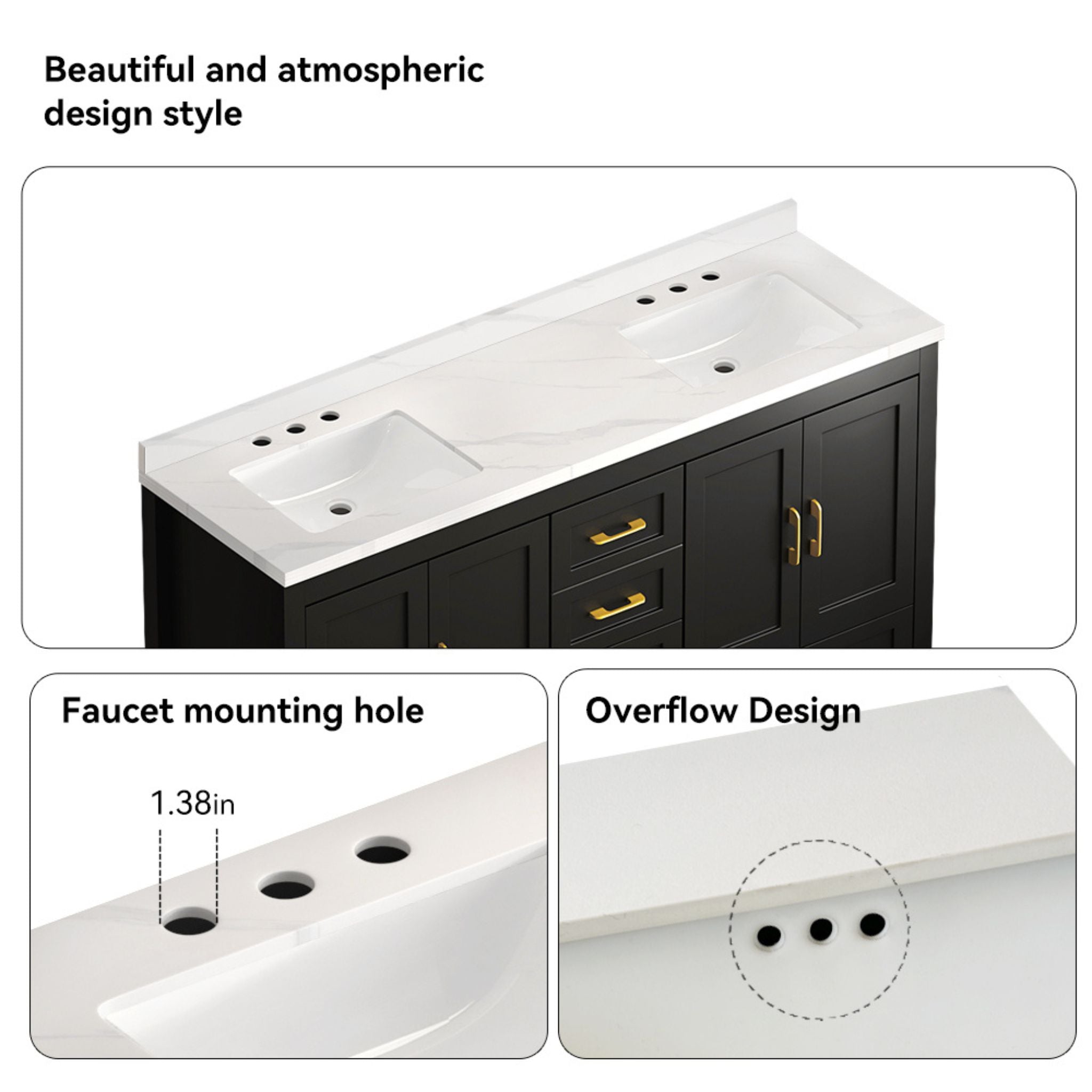 Nuvia 60-Inch Black Bathroom Vanity With Soft Close Doors And Drawers Storage (SAK86210) – SAKSBY WHOLESALE, view 5