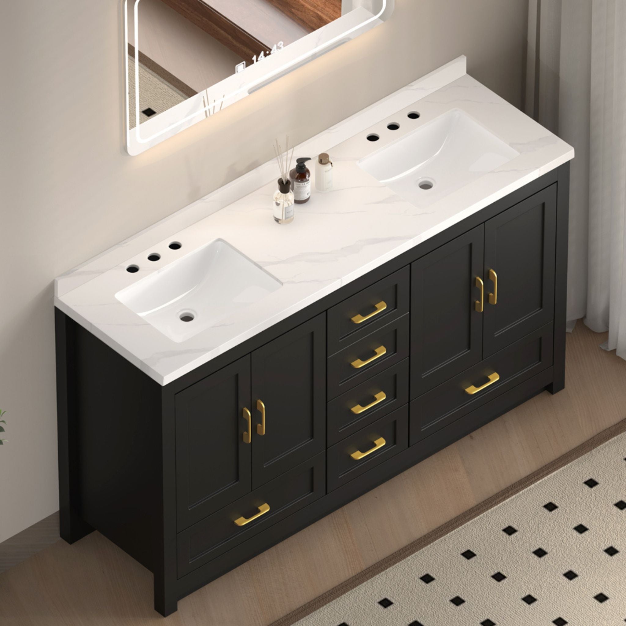 Nuvia 60-Inch Black Bathroom Vanity With Soft Close Doors And Drawers Storage (SAK86210) – SAKSBY WHOLESALE, view 3