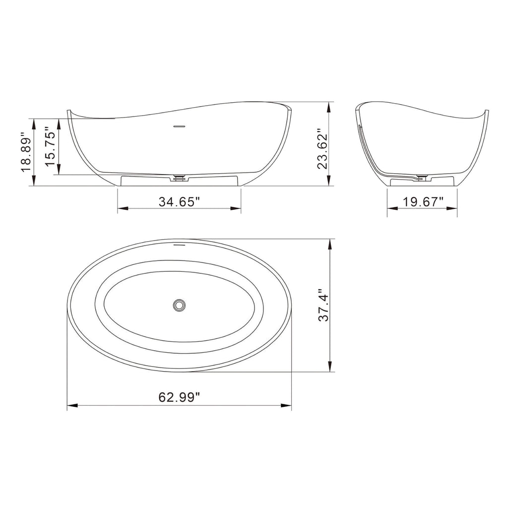 Nuvia 63-Inch Modern Freestanding Single-Piece Matte Black Finish Stone Resin Bathtub (SAK69041) – SAKSBY WHOLESALE, view 10