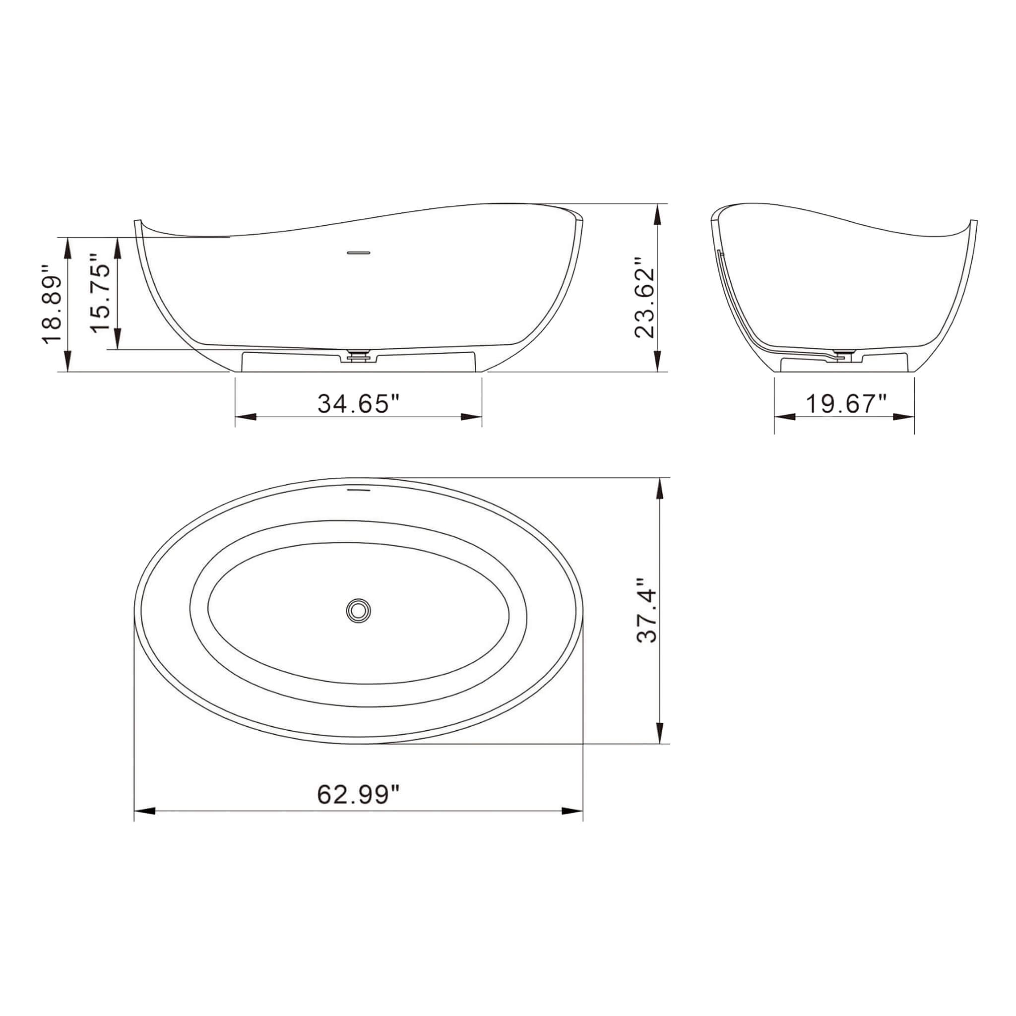 Nuvia 63-Inch Modern Freestanding Single-Piece Matte Black Finish Stone Resin Bathtub (SAK69041) – SAKSBY WHOLESALE, view 10