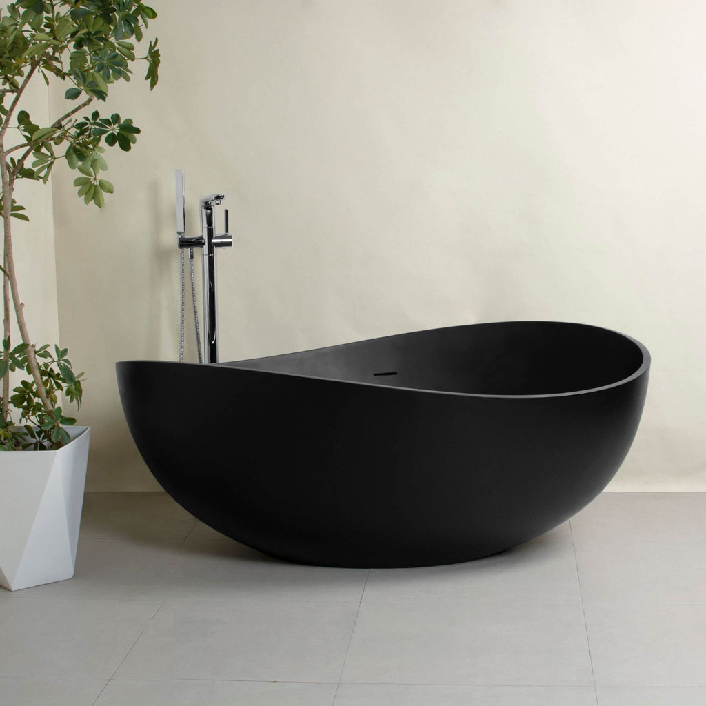 Nuvia 63-Inch Modern Freestanding Single-Piece Matte Black Finish Stone Resin Bathtub (SAK69041) – SAKSBY WHOLESALE