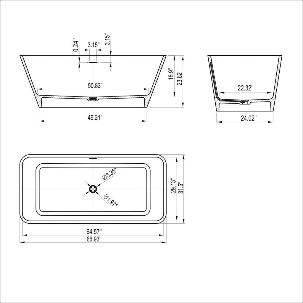 Nuvia 67-Inch Luxury Freestanding Solid Surface Soaking Bathtub (SAK51920) – SAKSBY WHOLESALE, view 12