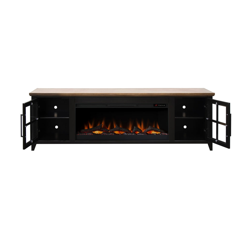 Nuvia 83-Inch Bourbon Black TV Stand With Fireplace And Glass Windowpane Doors (SAK40281) – SAKSBY WHOLESALE, view 6
