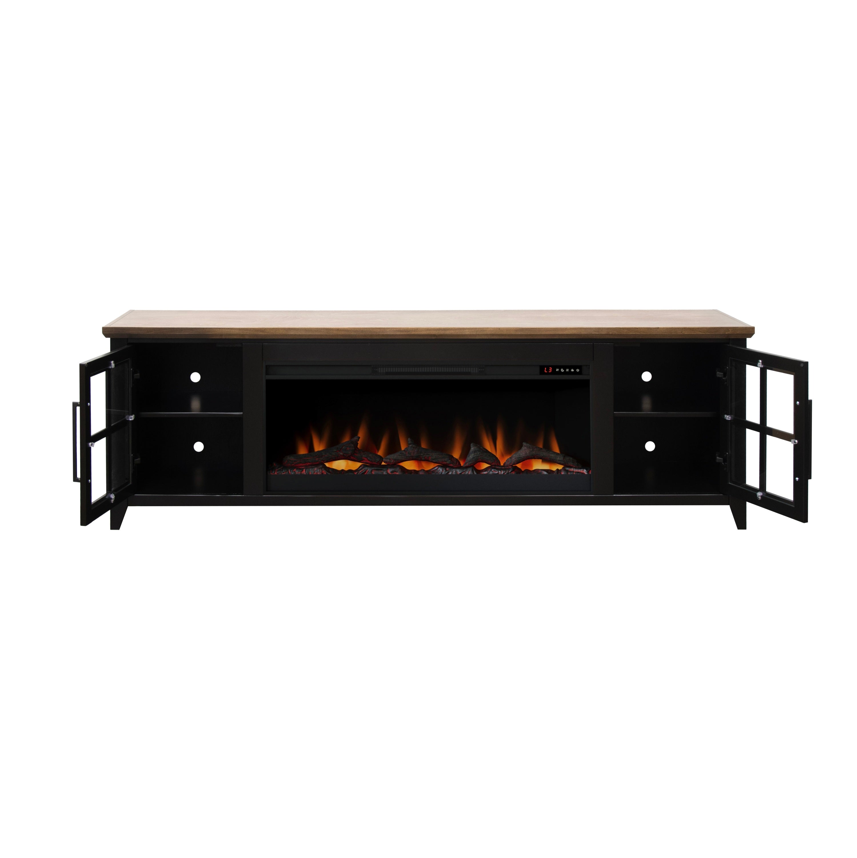 Nuvia 83-Inch Bourbon Black TV Stand With Fireplace And Glass Windowpane Doors (SAK40281) – SAKSBY WHOLESALE, view 6