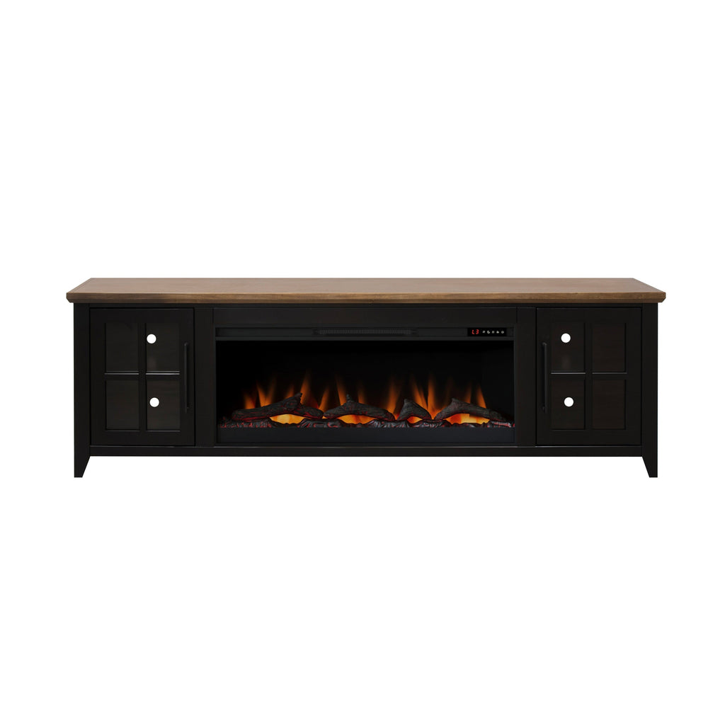 Nuvia 83-Inch Bourbon Black TV Stand With Fireplace And Glass Windowpane Doors (SAK40281) – SAKSBY WHOLESALE, view 3