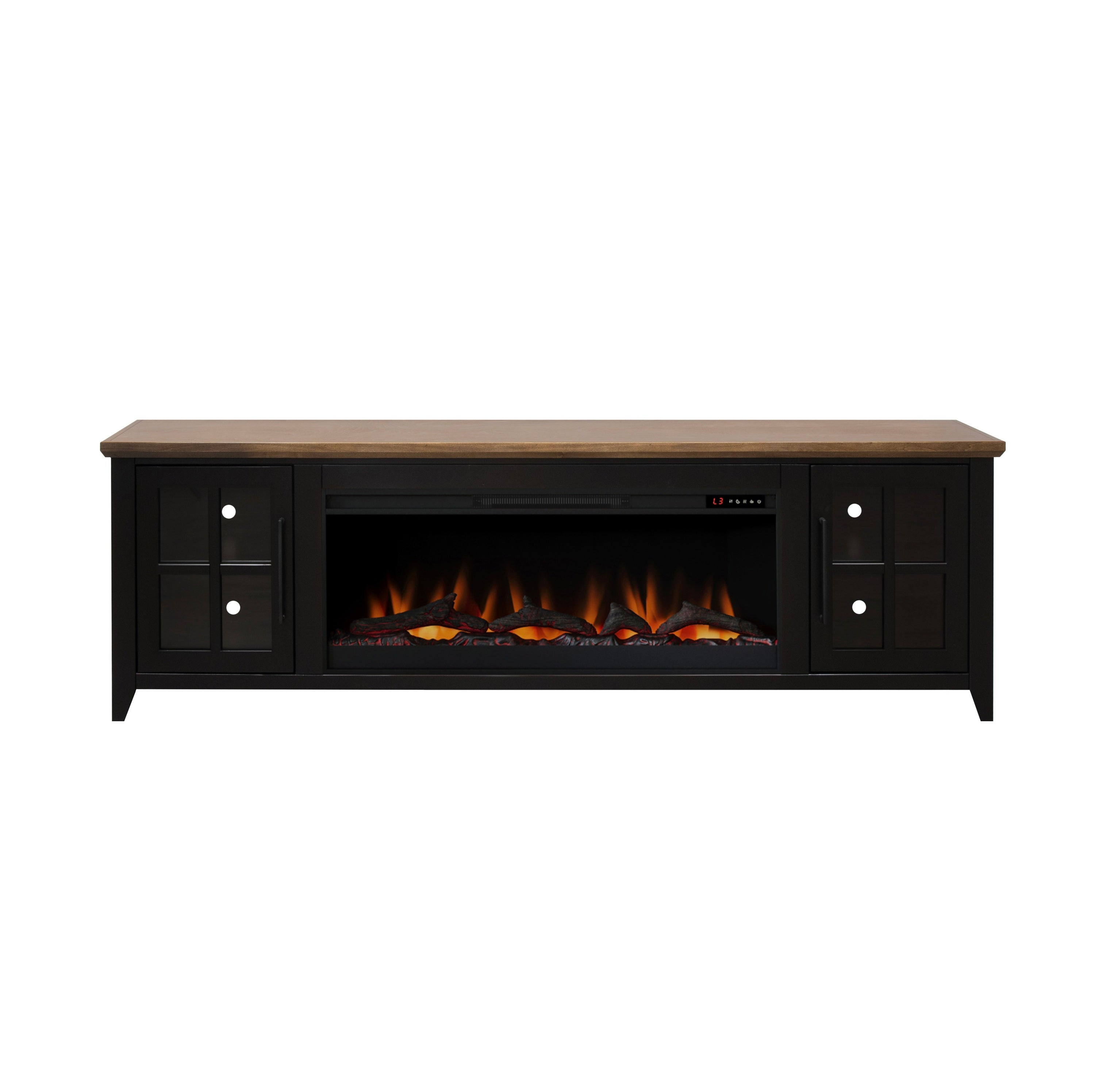 Nuvia 83-Inch Bourbon Black TV Stand With Fireplace And Glass Windowpane Doors (SAK40281) – SAKSBY WHOLESALE, view 3