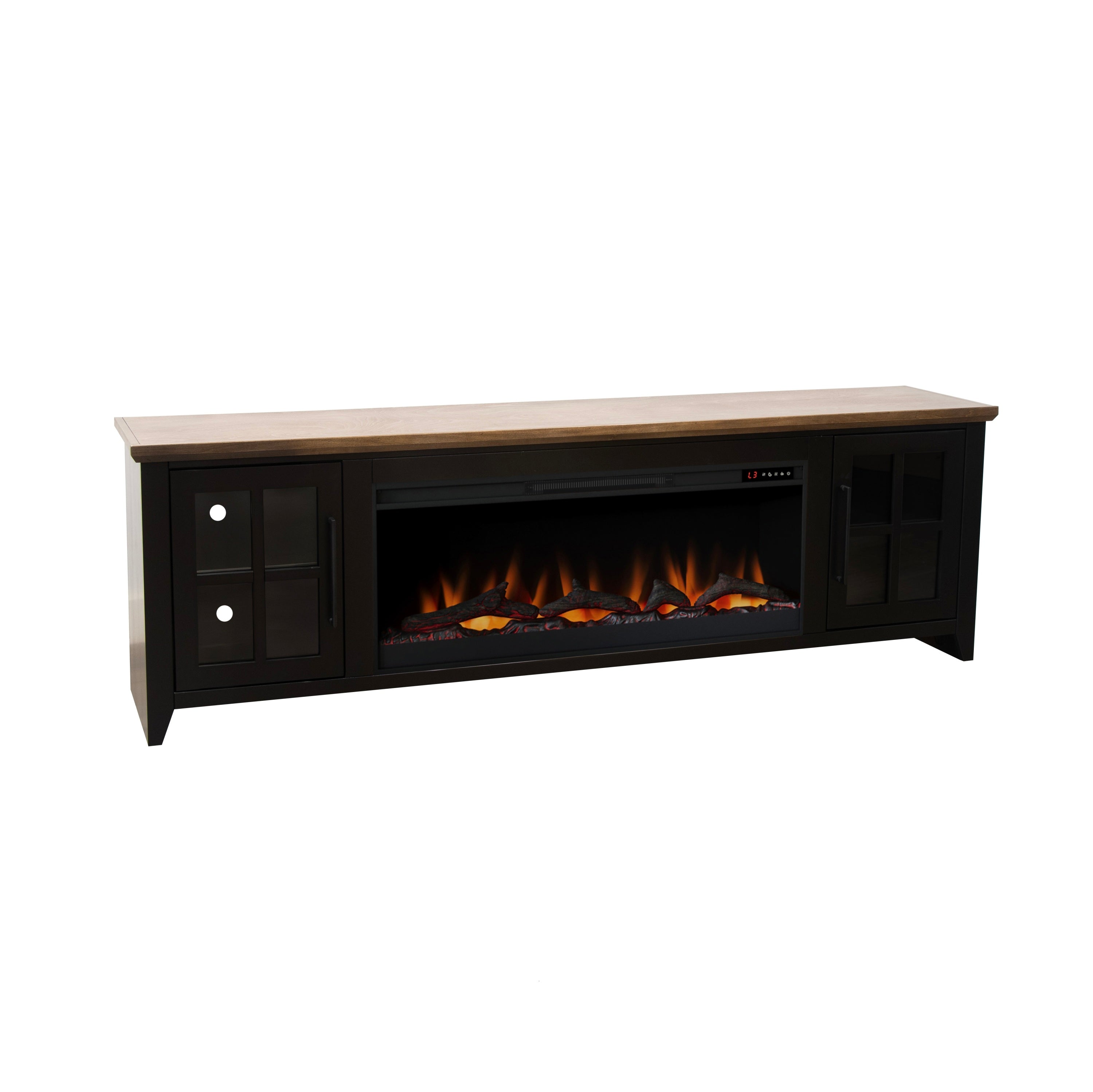 Nuvia 83-Inch Bourbon Black TV Stand With Fireplace And Glass Windowpane Doors (SAK40281) – SAKSBY WHOLESALE, view 5
