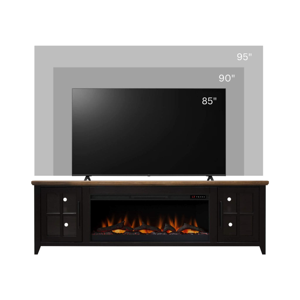 Nuvia 83-Inch Bourbon Black TV Stand With Fireplace And Glass Windowpane Doors (SAK40281) – SAKSBY WHOLESALE, view 9