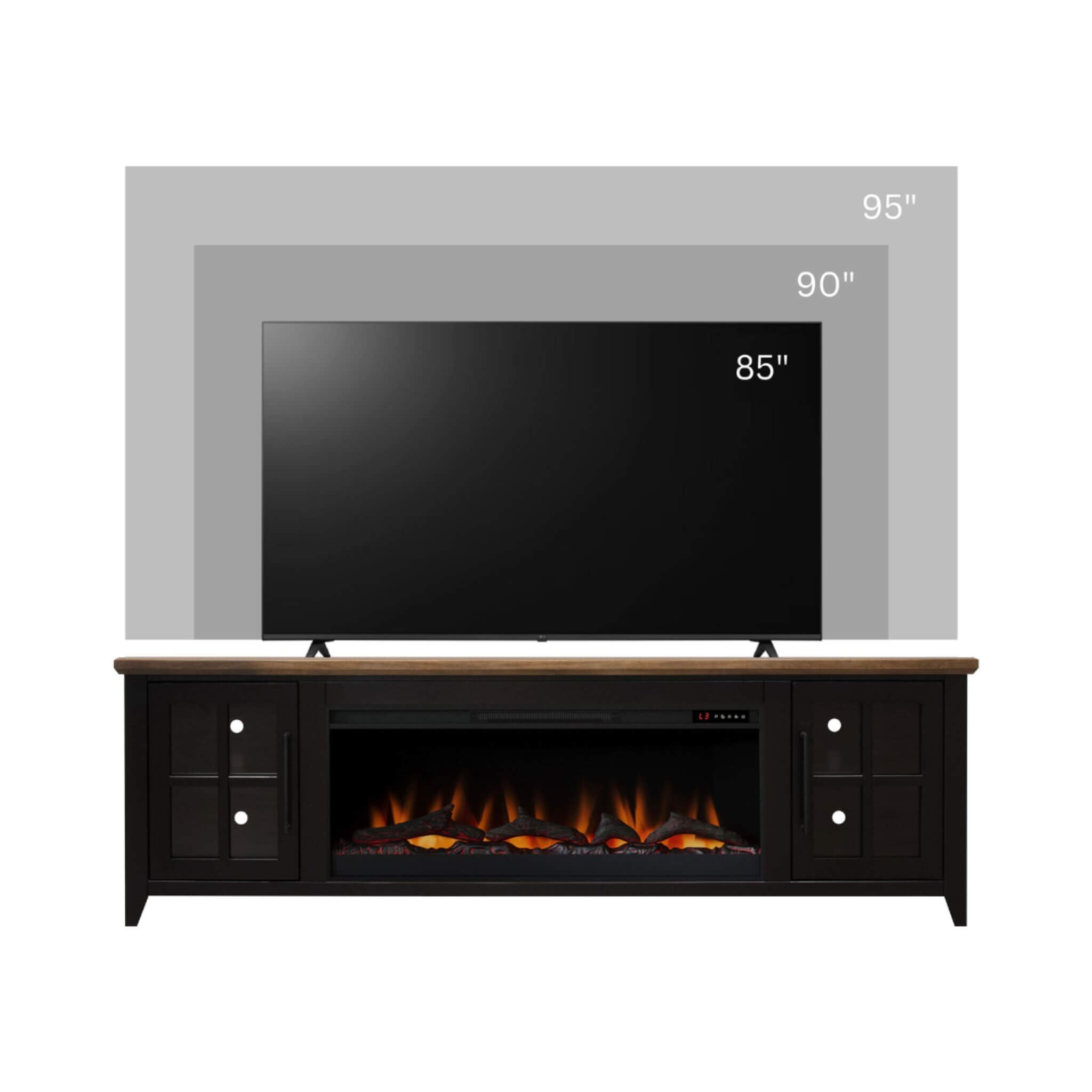 Nuvia 83-Inch Bourbon Black TV Stand With Fireplace And Glass Windowpane Doors (SAK40281) – SAKSBY WHOLESALE, view 9