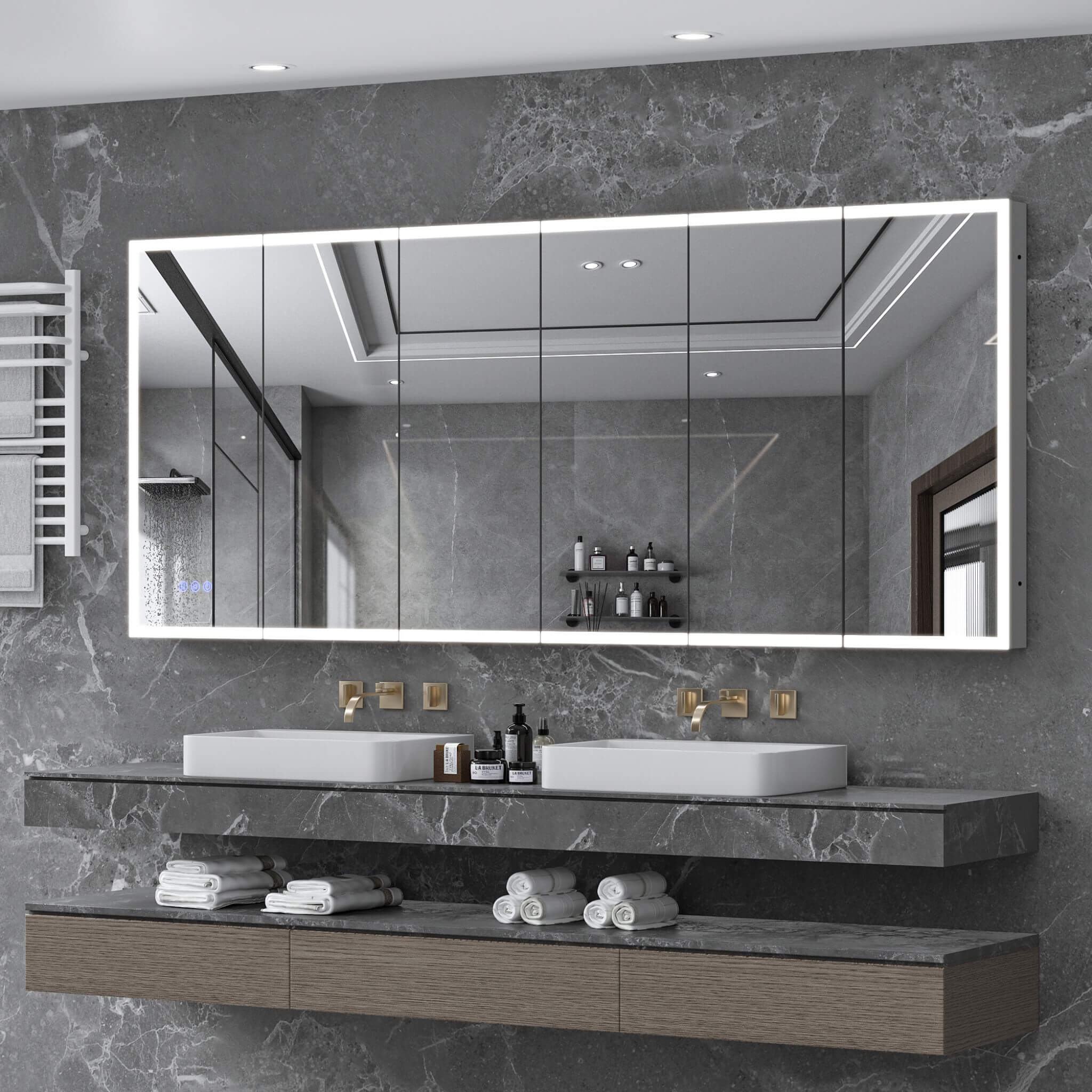 [96X40-Inch] Nuvia Wall-Mounted Medicine Cabinet Mirror With Anti-Fog And Tri-Color LED Lights (SAK82340) – SAKSBY WHOLESALE,
