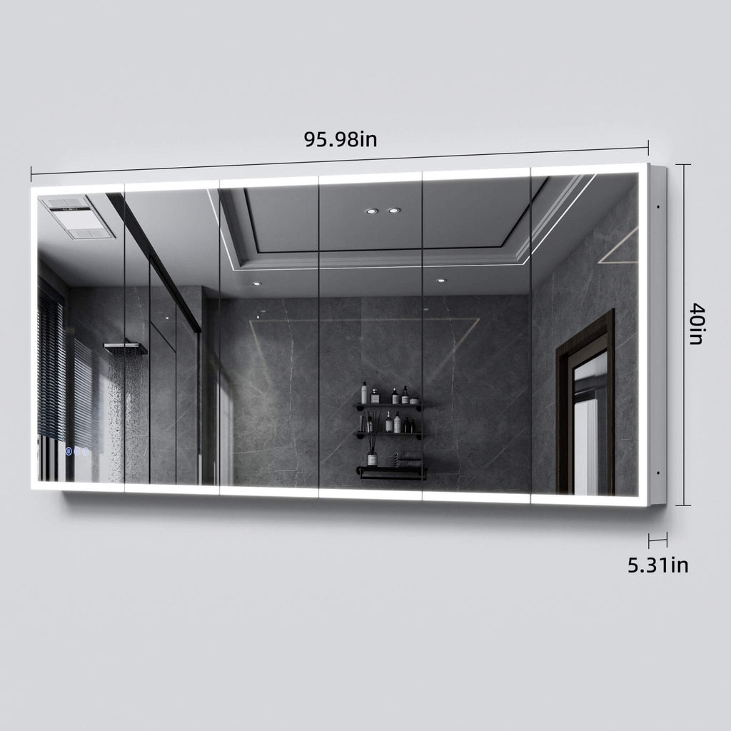 [96X40-Inch] Nuvia Wall-Mounted Medicine Cabinet Mirror With Anti-Fog And Tri-Color LED Lights (SAK82340) – SAKSBY WHOLESALE,
