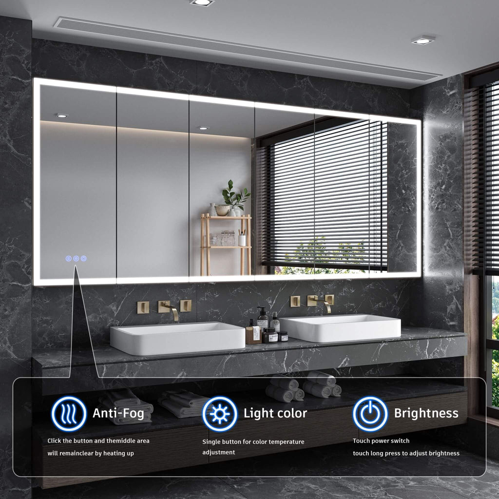 [96X40-Inch] Nuvia Wall-Mounted Medicine Cabinet Mirror With Anti-Fog And Tri-Color LED Lights (SAK82340) – SAKSBY WHOLESALE,