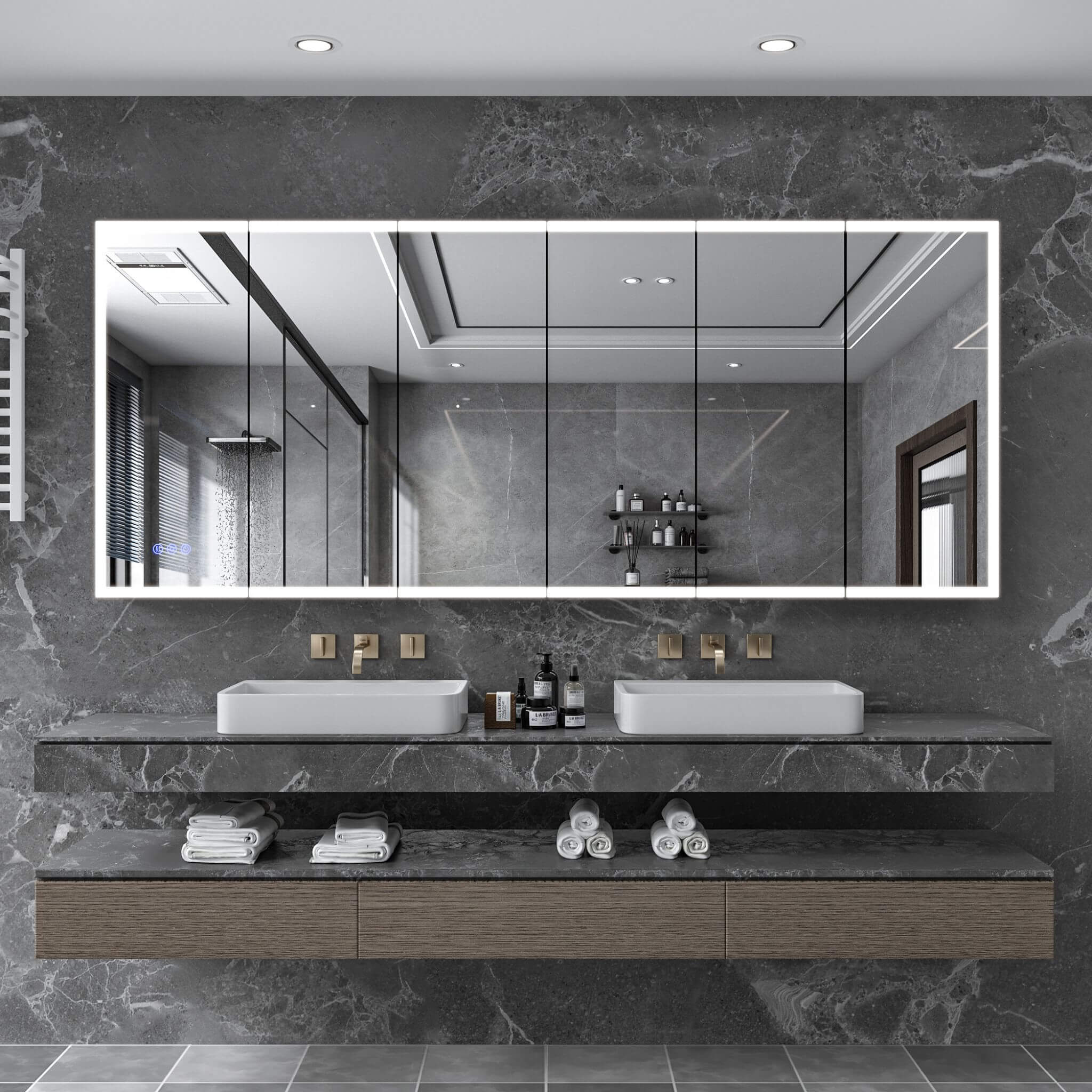 [96X40-Inch] Nuvia Wall-Mounted Medicine Cabinet Mirror With Anti-Fog And Tri-Color LED Lights (SAK82340) – SAKSBY WHOLESALE