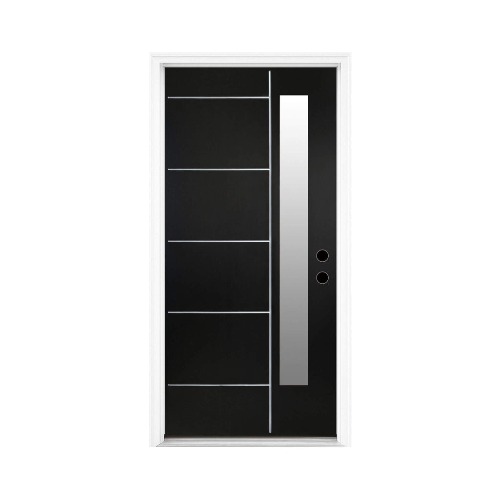 [36X80-Inch] Nuvia Black Modern Left Inswing Fiberglass Entry Door With Frosted Glass (SAK25849) – SAKSBY WHOLESALE