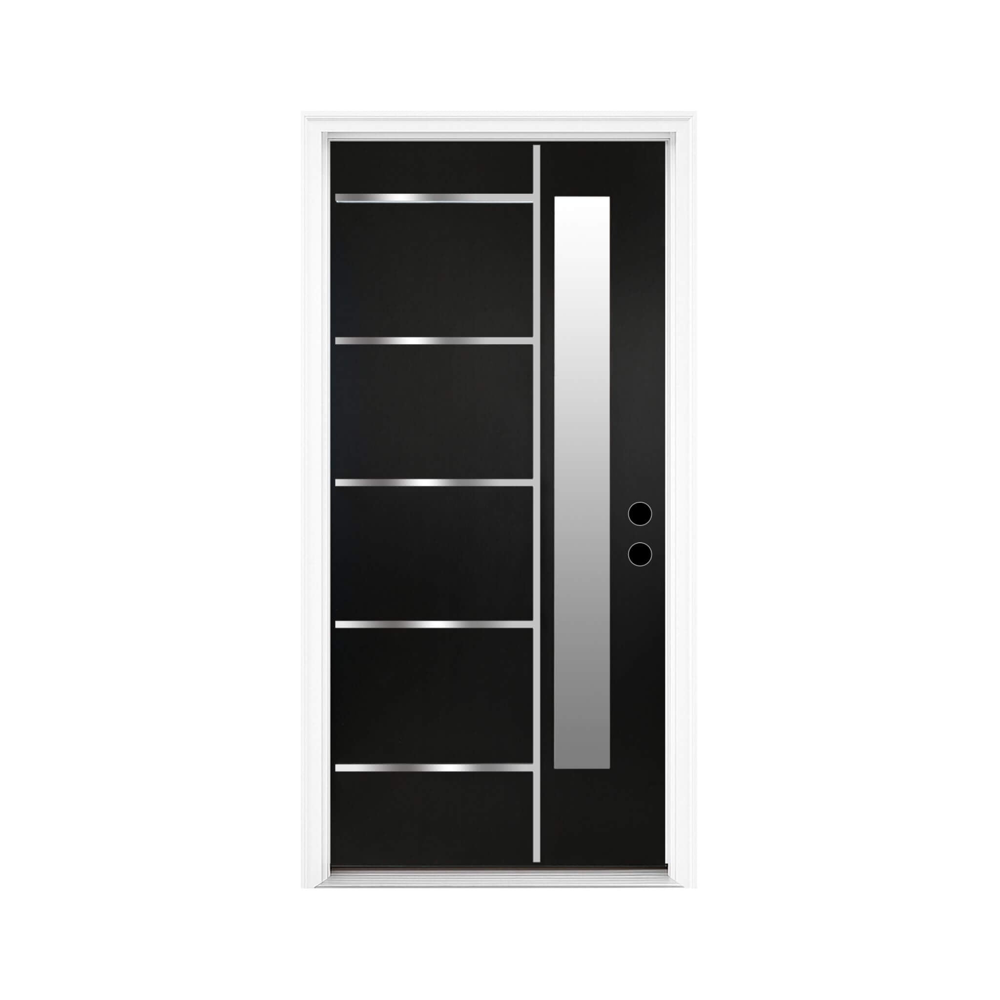 [36X80-Inch] Nuvia Black Modern Left Inswing Fiberglass Front Door With Frosted Glass [4-9/16 Frame] (SAK96731) – SAKSBY WHOL