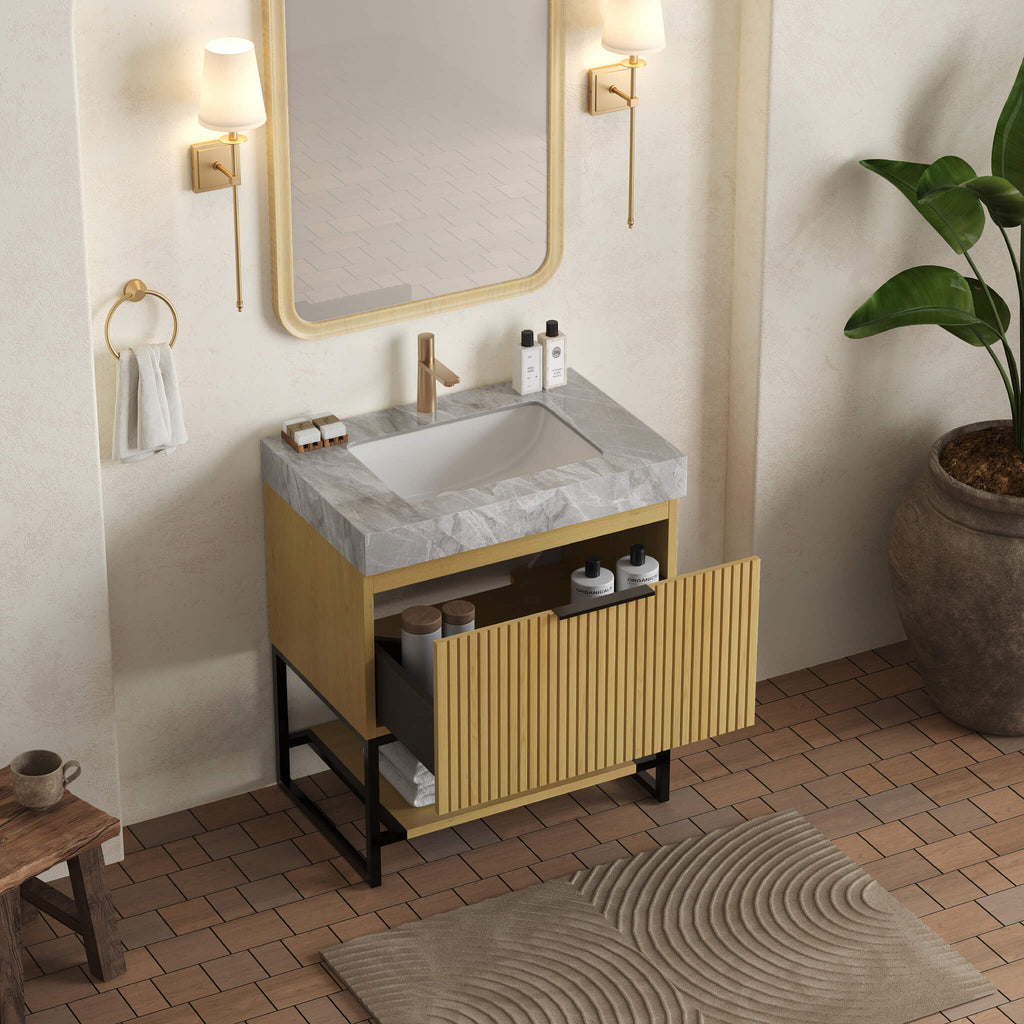 Nuvia Luxury 30-Inch Corolla Oak Freestanding Bathroom Vanity With Sink And Storage (SAK79352) – SAKSBY WHOLESALE, view 4