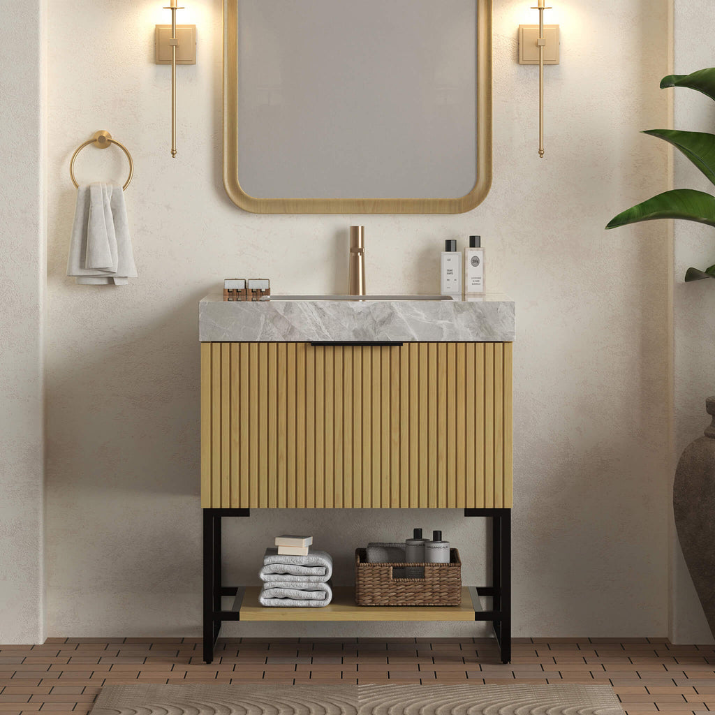 Nuvia Luxury 30-Inch Corolla Oak Freestanding Bathroom Vanity With Sink And Storage (SAK79352) – SAKSBY WHOLESALE