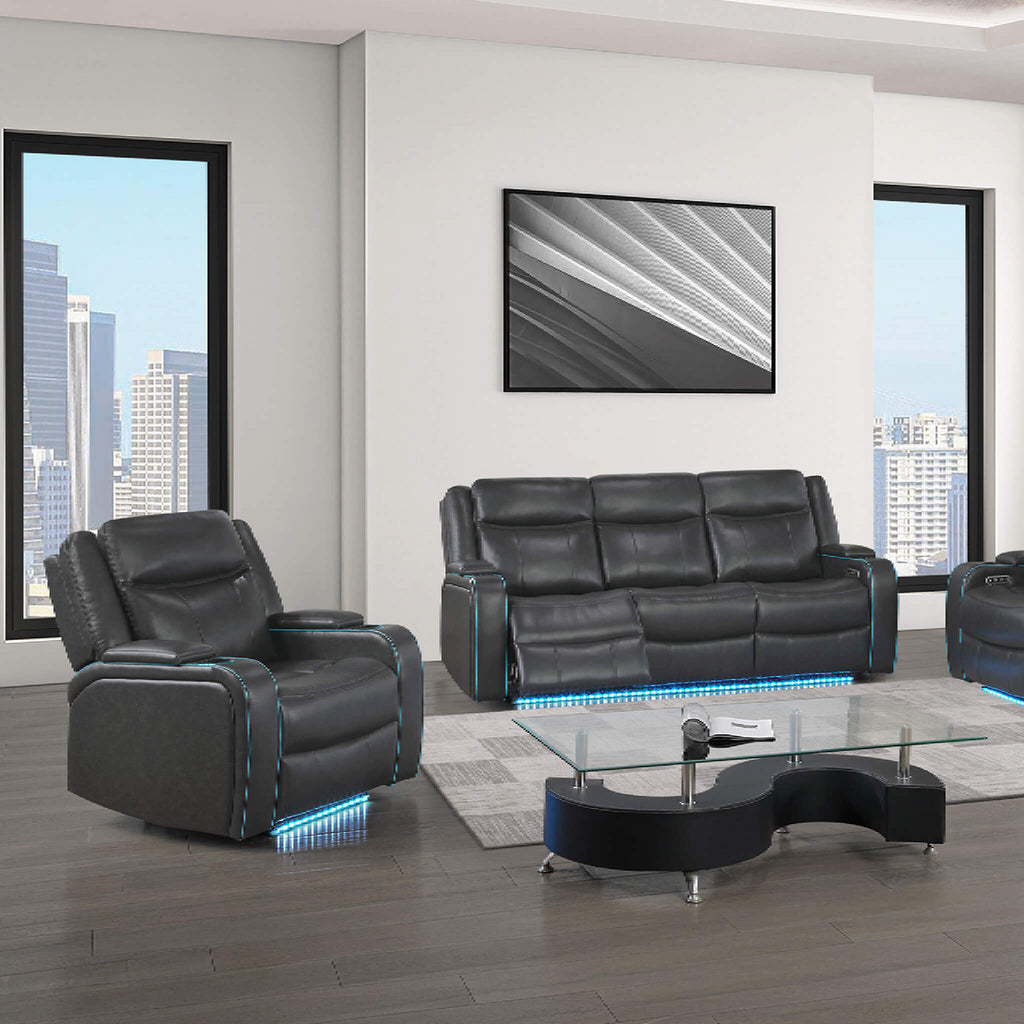 Nuvia Luxury Charcoal Upholstered Power Recliner Armchair With LED Lights (SAK16429) – SAKSBY WHOLESALE, view 4