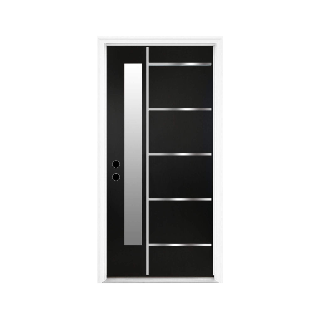 [36X80-Inch] Nuvia Modern Frosted Glass Black Fiberglass Front Door With Right Inswing (SAK10584) – SAKSBY WHOLESALE