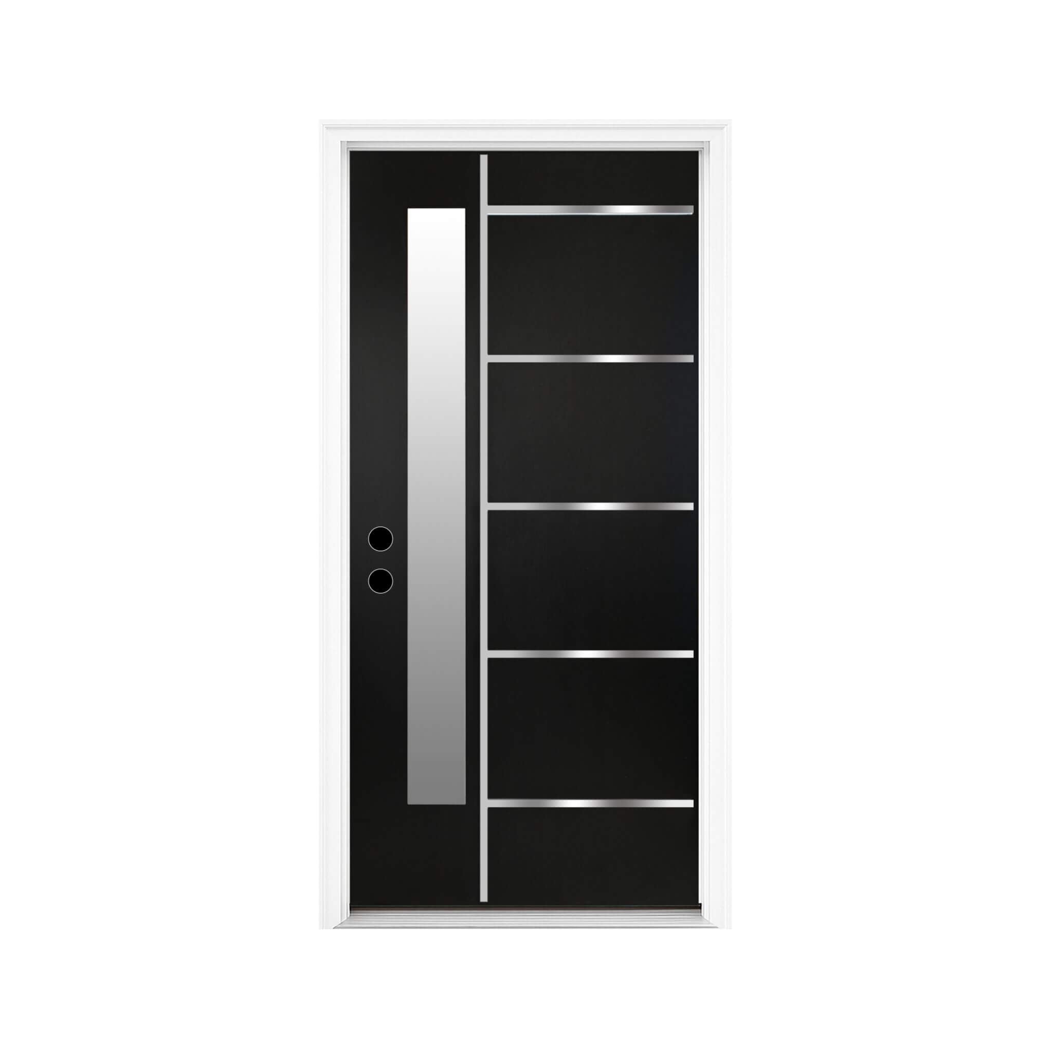 [36X80-Inch] Nuvia Modern Frosted Glass Black Fiberglass Front Door With Right Inswing (SAK10584) – SAKSBY WHOLESALE
