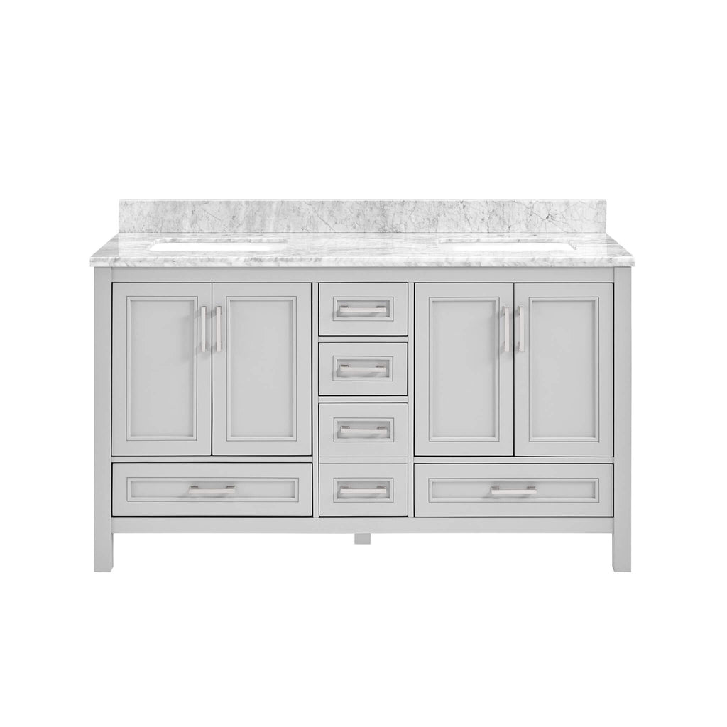 Nuvia Premium 60-Inch Freestanding Double Sink Bathroom Vanity With Carrara Marble Top (SAK51829) – SAKSBY WHOLESALE, view 3