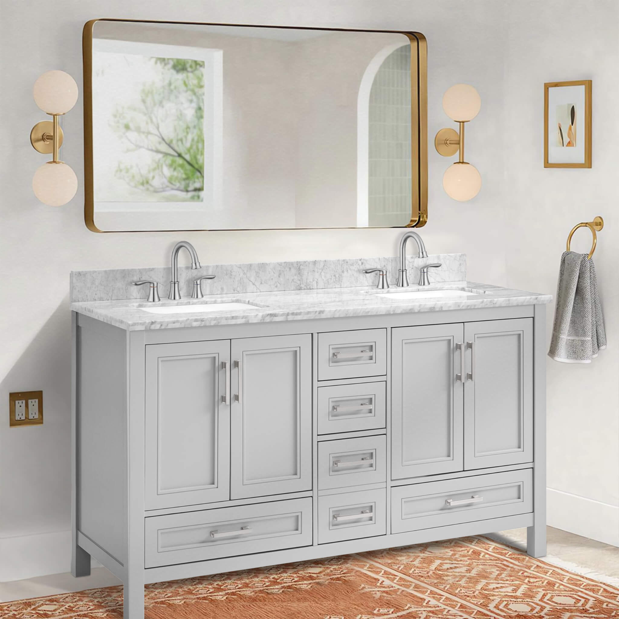 Nuvia Premium 60-Inch Freestanding Double Sink Bathroom Vanity With Carrara Marble Top (SAK51829) – SAKSBY WHOLESALE, view 6