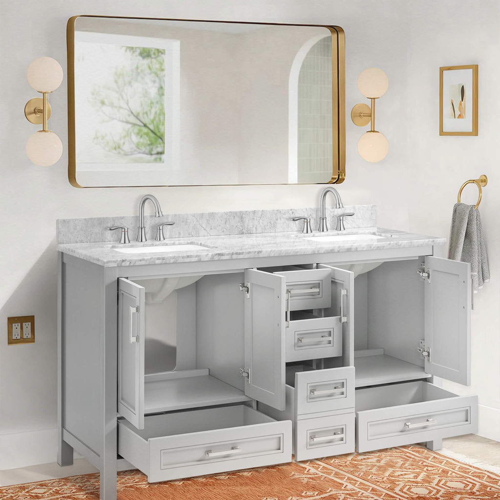 Nuvia Premium 60-Inch Freestanding Double Sink Bathroom Vanity With Carrara Marble Top (SAK51829) – SAKSBY WHOLESALE, view 8