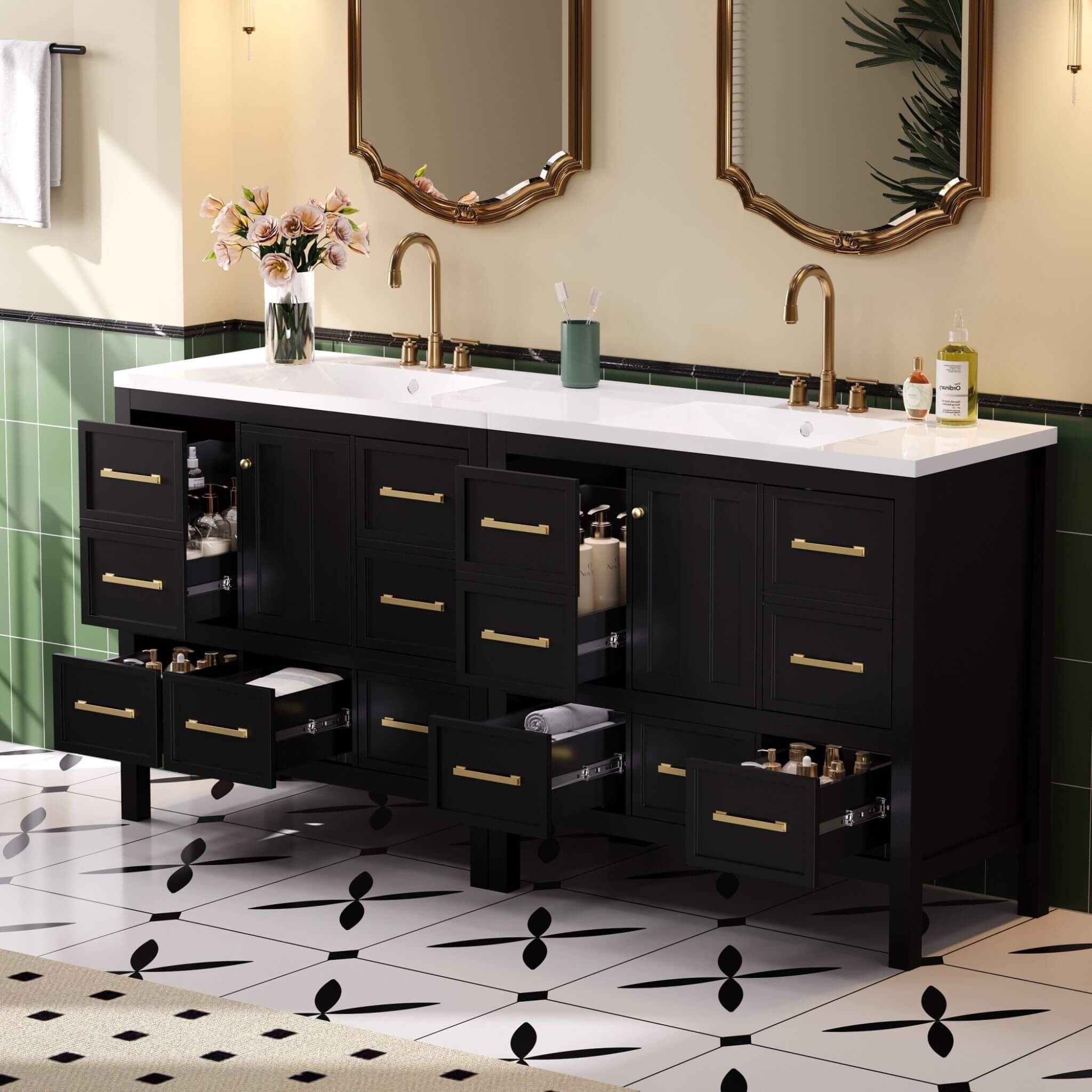 Nuvia Premium 72-Inch Bathroom Vanity Set With Resin Sink And Soft-Close Drawers [Faucet Not Included] (SAK62749) – SAKSBY WH