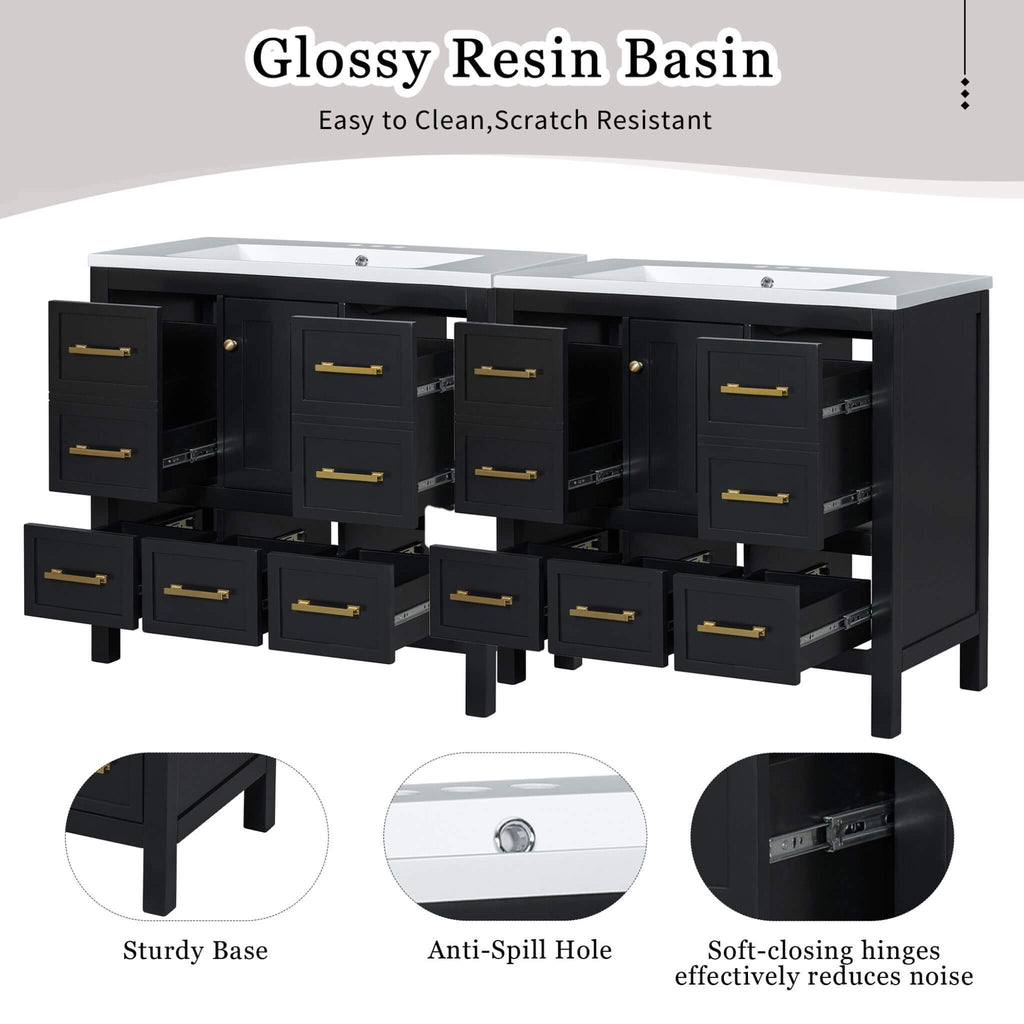 Nuvia Premium 72-Inch Bathroom Vanity Set With Resin Sink And Soft-Close Drawers [Faucet Not Included] (SAK62749) – SAKSBY WH