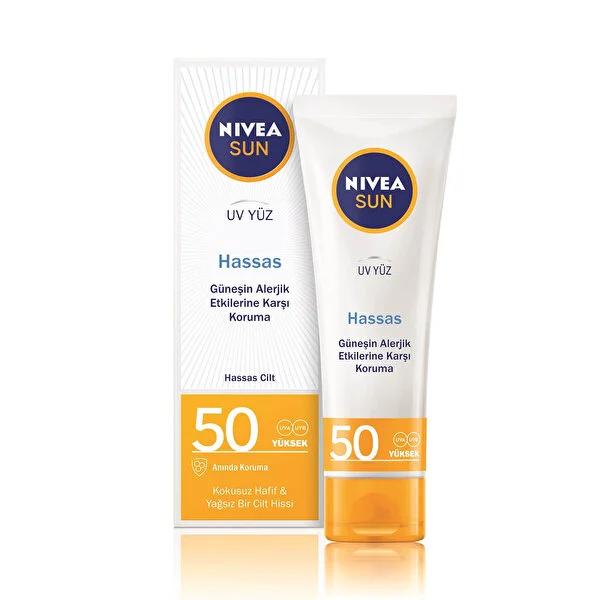 Nivea Sun Sensitive Skin Soothing Moisturizing Face Sunscreen Cream SPF 50 - Non-Greasy, Dermatologically Tested, 1.69 fl oz
