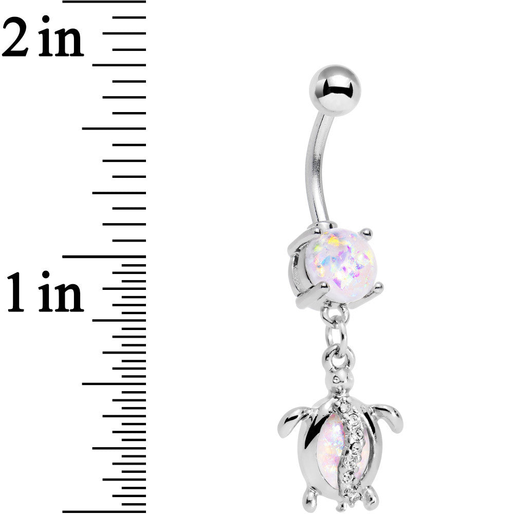 BodyCandy White Faux Opal Clear Gem Beach Turtle Dangle Belly Ring — lifestyle context