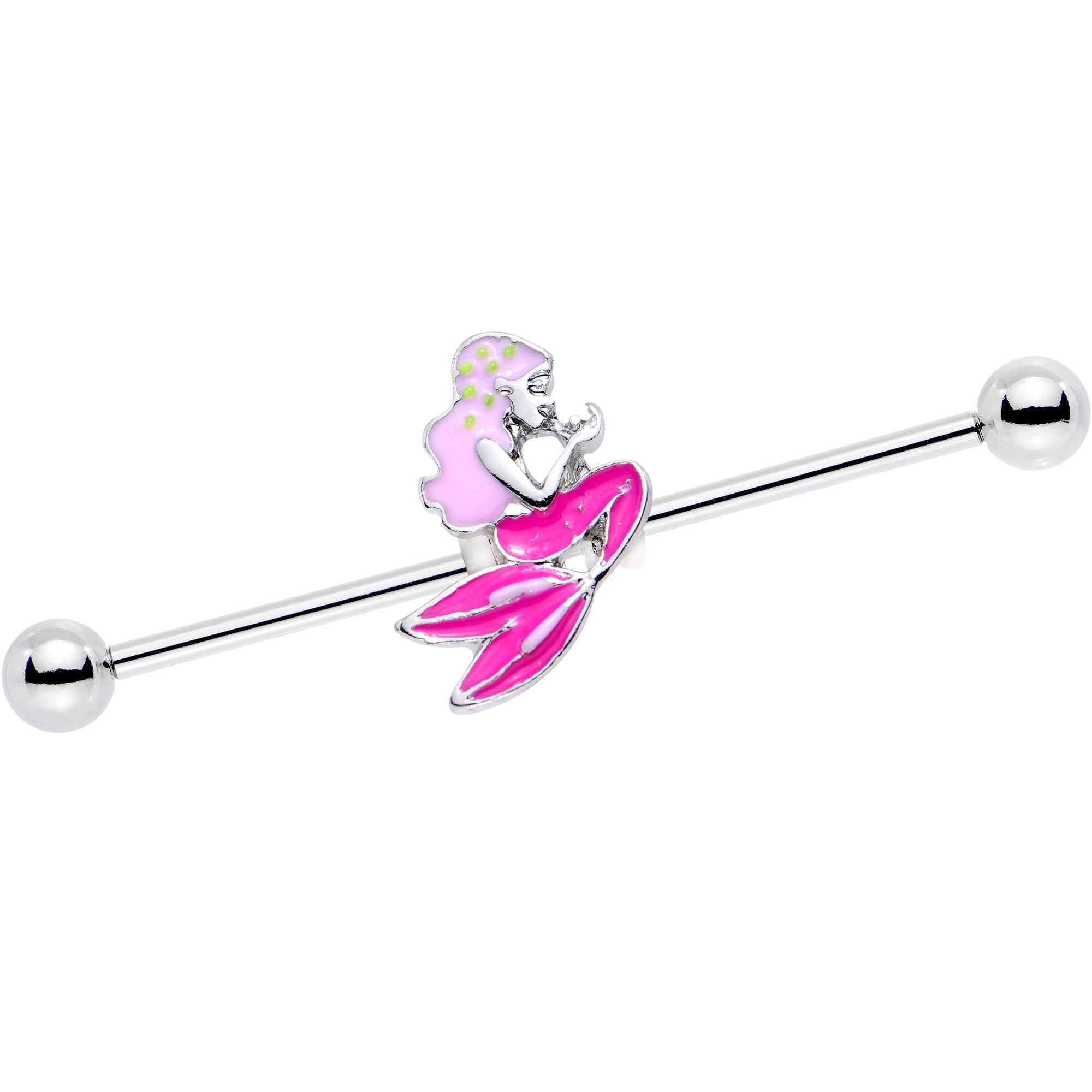 BodyCandy 14G Steel Precious Pink Mermaid Industrial Barbell 38mm — main product shot