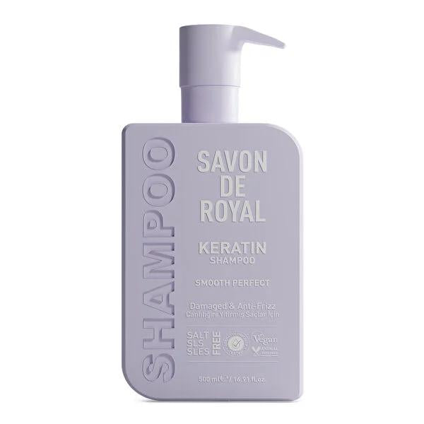 Savon De Royal Keratin Shampoo - SLS SLES Free, Vegan Shampoo for Damaged Hair - Smoothing, Shine & Frizz Control - 500ml