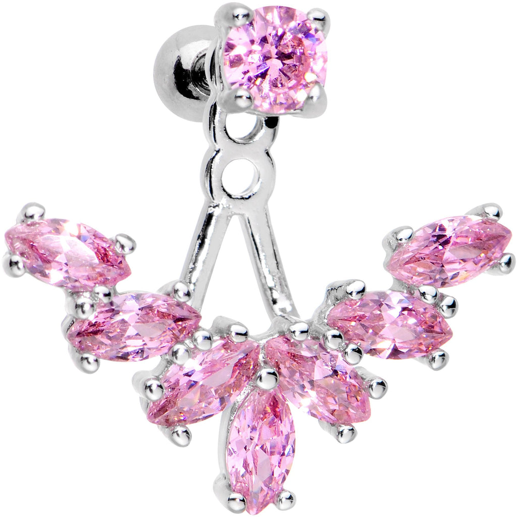 BodyCandy 1/4 Pink Gem Darling Fan Dangle Cartilage Tragus Piercing — detail close-up