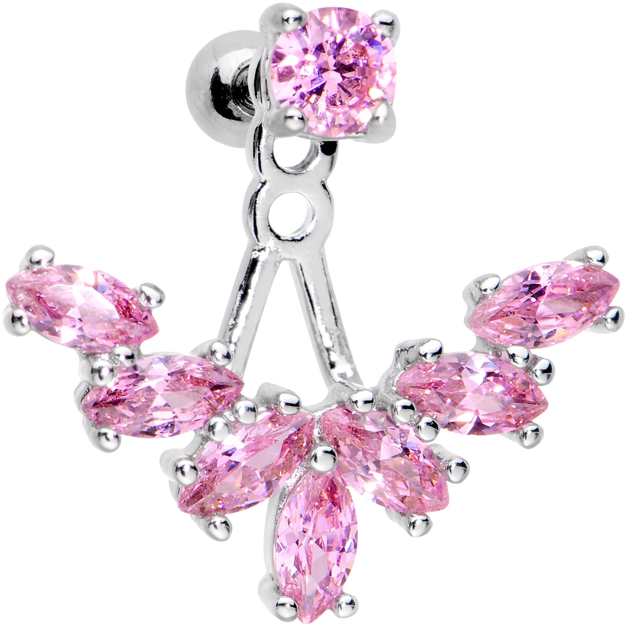 BodyCandy 1/4 Pink Gem Darling Fan Dangle Cartilage Tragus Piercing — detail close-up