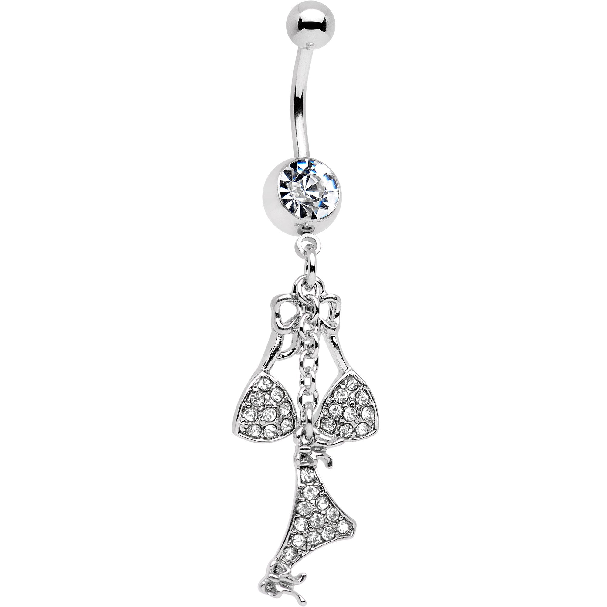 BodyCandy Clear Gem Unraveled Bow Dangle Belly Ring — main product shot