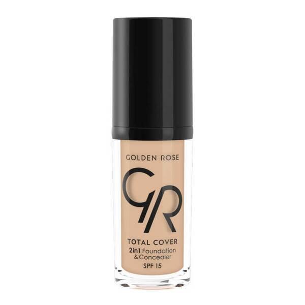 Golden Rose Total Cover 2 in 1 Foundation & Concealer - Oil-Free, SPF 15, Vitamin E - 30ml