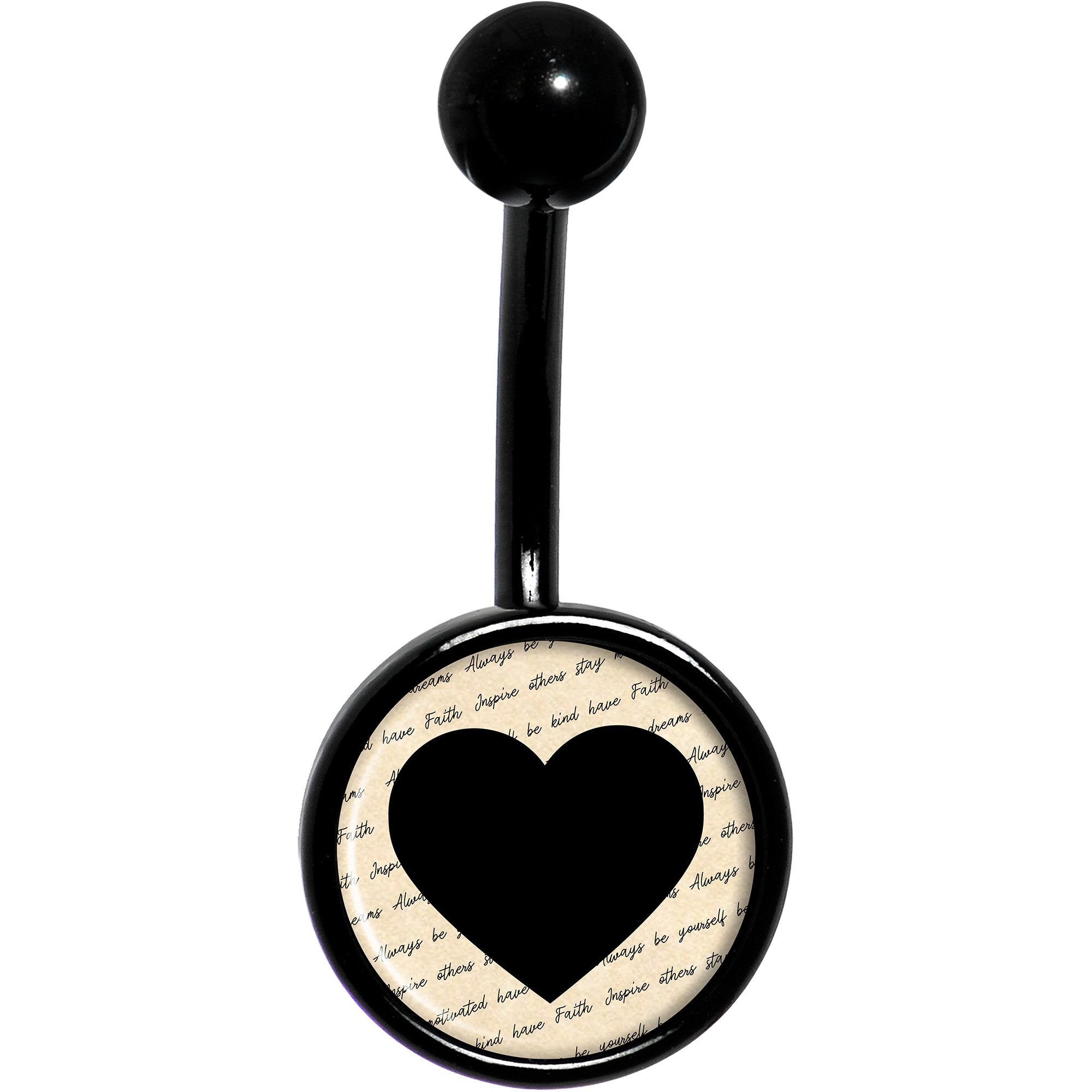 BodyCandy Love Letter Black Heart Black Belly Ring — detail and construction
