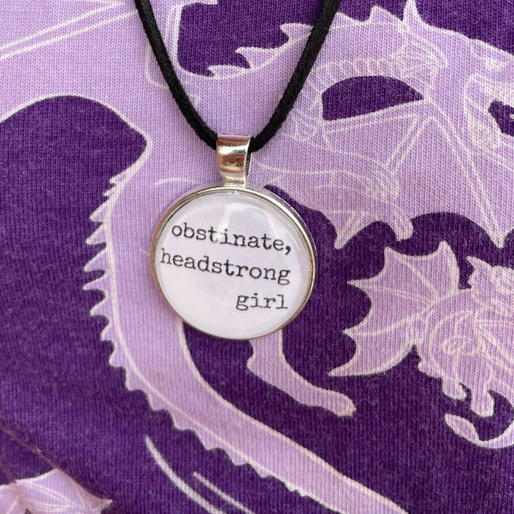 Princess Awesome & Boy Wonder "Obstinate, Headstrong Girl" Jane Austen Necklace — main product shot