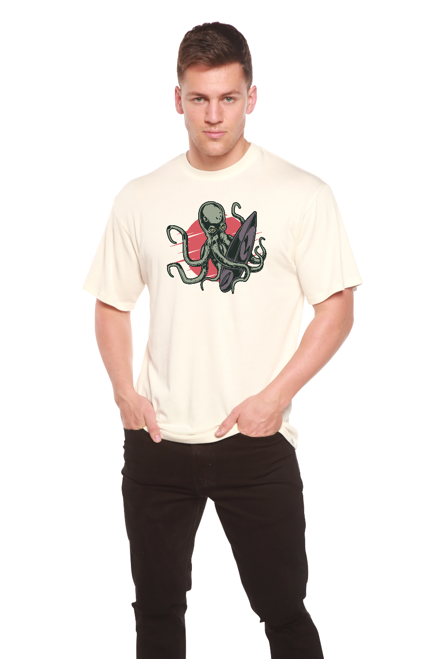 Spun Bamboo Octopus Men's Bamboo Viscose/Organic Cotton Short Sleeve Graphic T-Shirt — fabric or material detail
