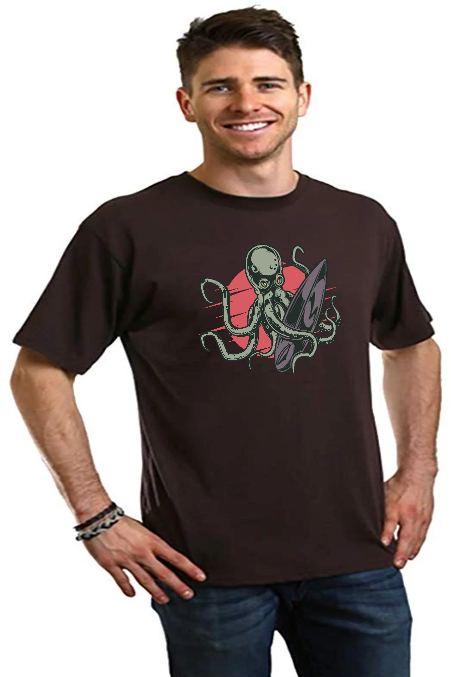 Spun Bamboo Octopus Men's Bamboo Viscose/Organic Cotton Short Sleeve Graphic T-Shirt — flat-lay composition