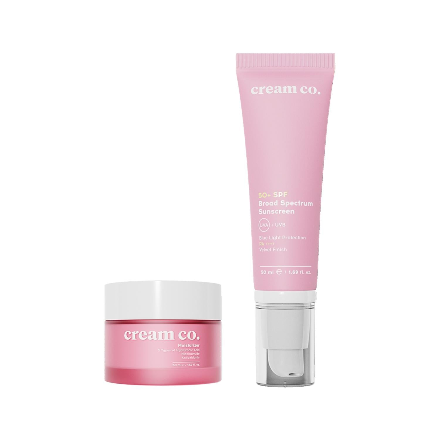 Cream Co. Sunscreen and Moisturizer Duo - SPF 50+ Hydrating Skincare with Velvet Finish