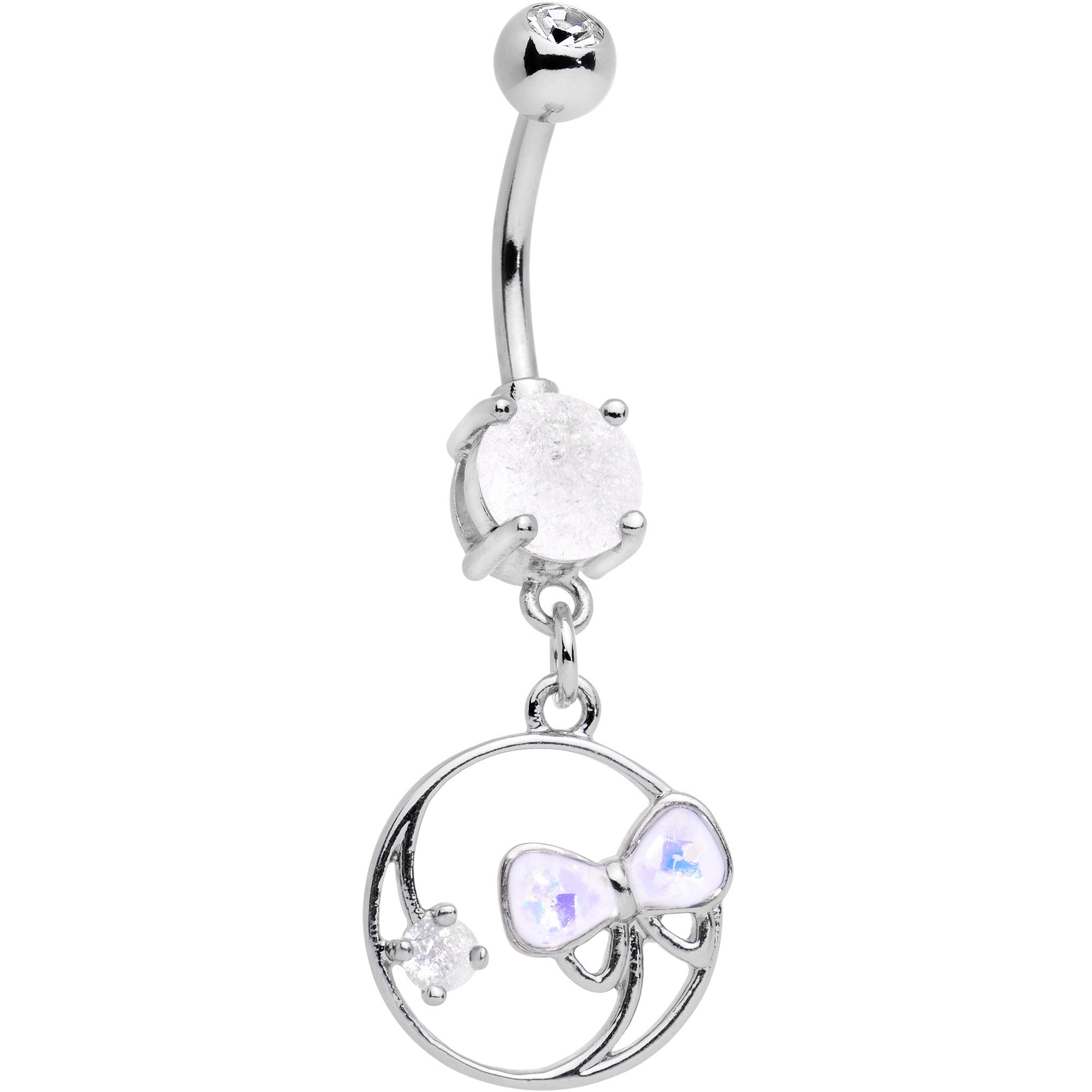 BodyCandy White Faux Opal Tie It In a Bow Dangle Belly Ring — main product shot