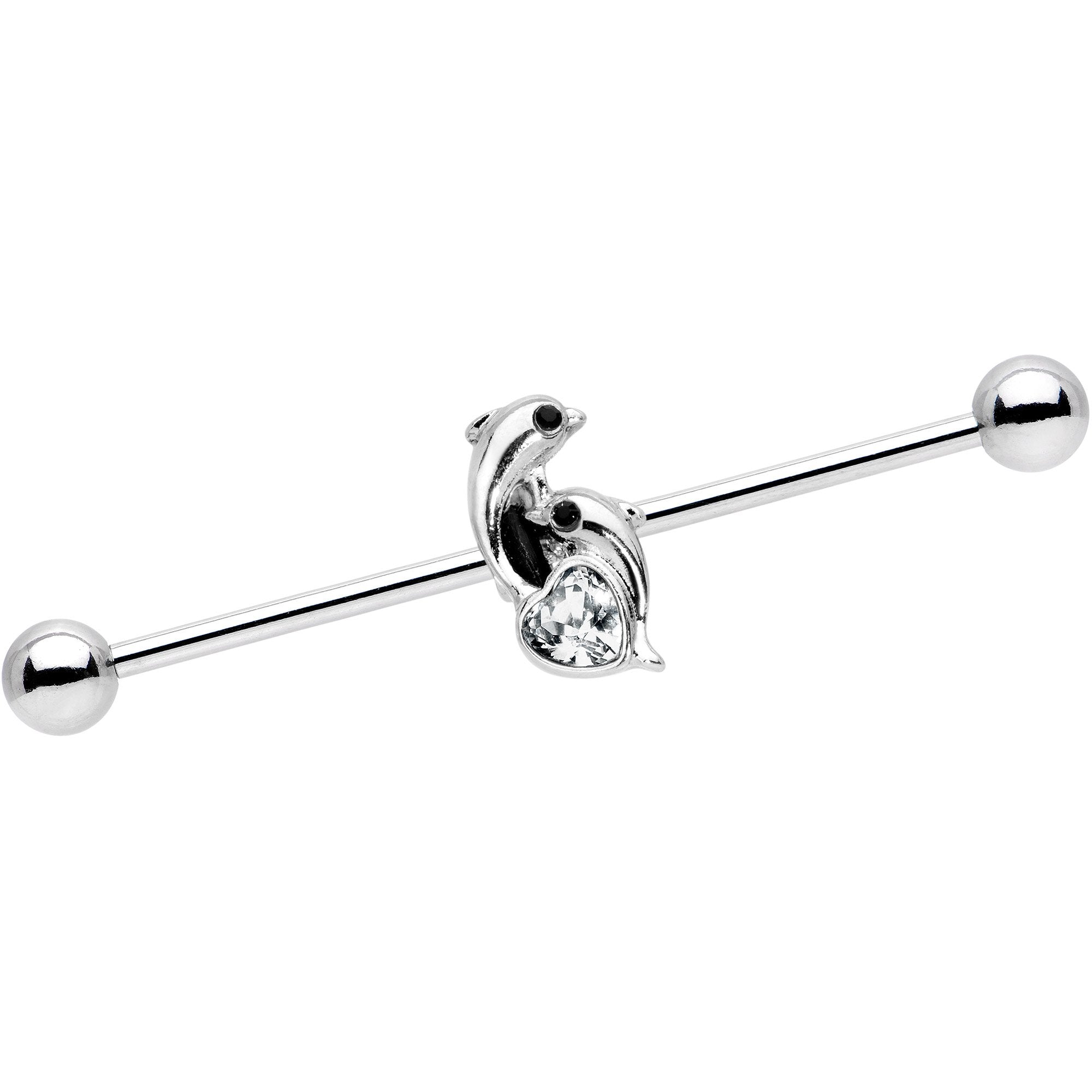 BodyCandy 14G Clear Gem Dolphin Lovers Industrial Barbell 38mm — main product shot