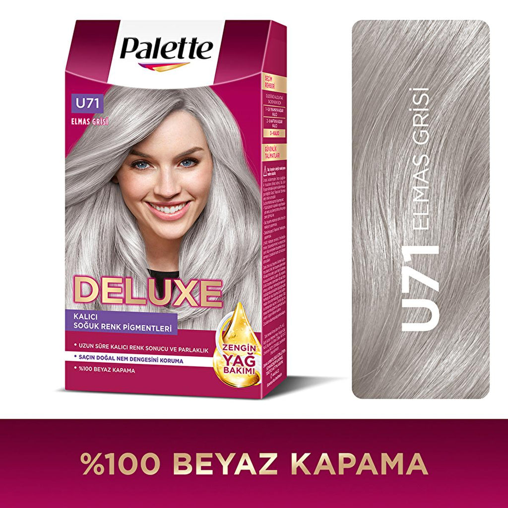 Palette Deluxe U71 Elmas Grisi Hair Dye - Long-Lasting Gray Hair Color with Nourishing Properties