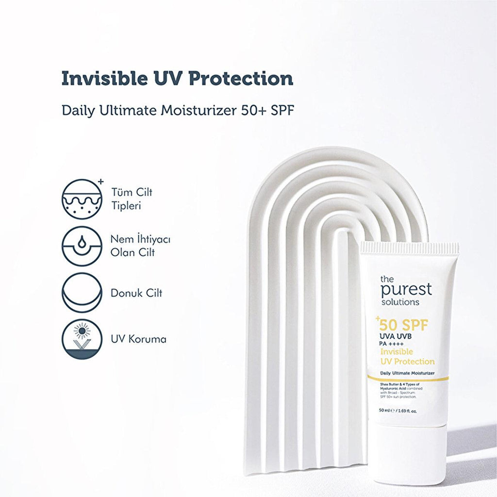The Purest Solutions UV Protective Moisturizer SPF 50+ - Non-Greasy, Hydrating Sunscreen for Daily Use with Hyaluronic Acid & Shea Butter